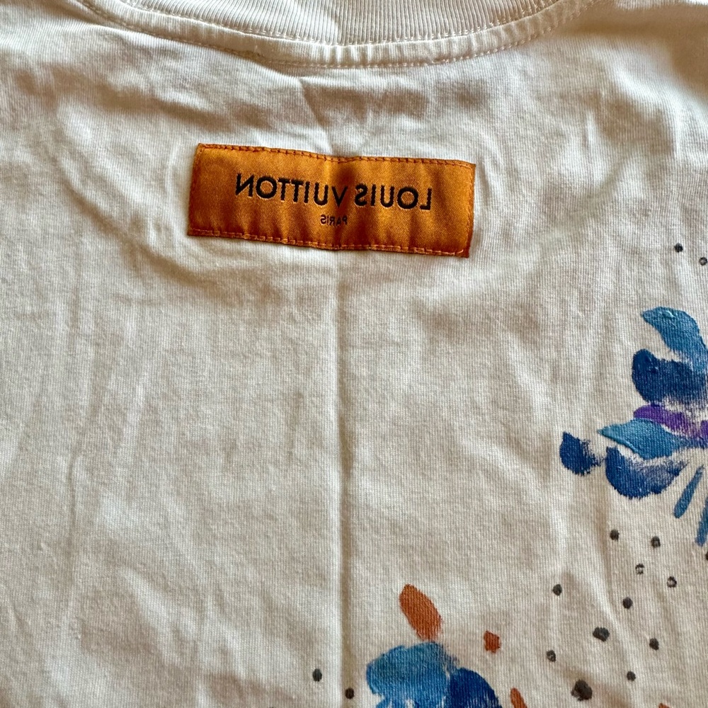 LV White Tee with Blue Floral Design - Picture 5 of 6